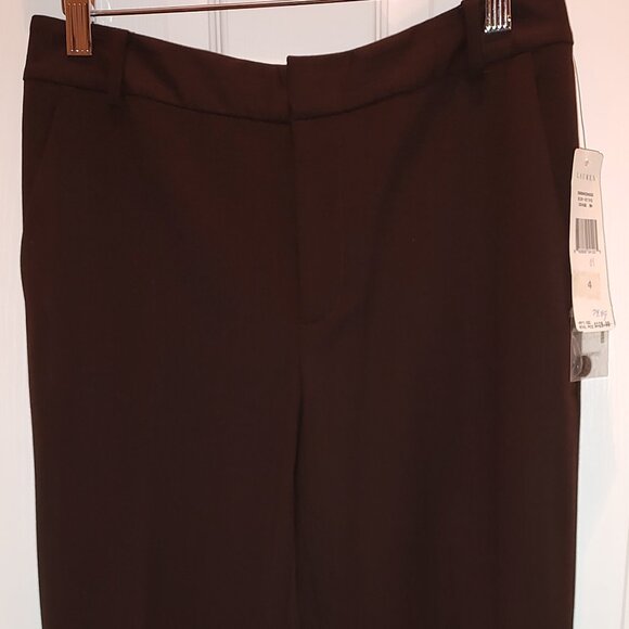 RALPH LAUREN WOOL GABARDINE CAREER PANTS FLAT FRONT STRAIGHT LEG DK BROWN SZ 4 - Picture 3 of 12